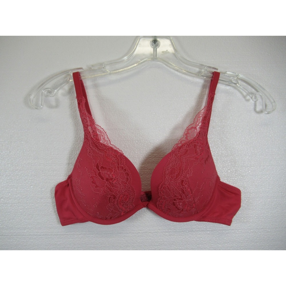 Vintage Vassarette Level 2 Push Up Plunge Bra 34B Underwire Coral Lace 75-209